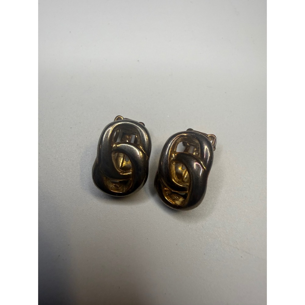 Vintage Two Tone Gold Silver Interlocking Hoop Clip On Earrings Chunky Statement